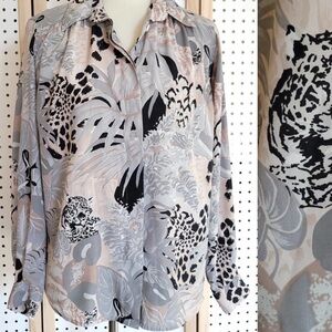 Alfred Dunner Multicolor Animal Jungle Button-Down Shirt Medium